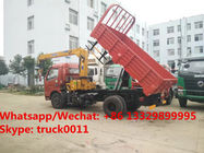 Customized dongfeng 4*2 dump truck with 2tons telescopic boom for Philippines, HOT SALE! tipper truck with 2tons crane